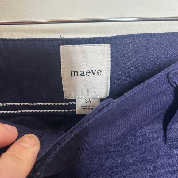 NWT Maeve Linen 70s Slim Crop Pants Navy - Picture 4 of 6